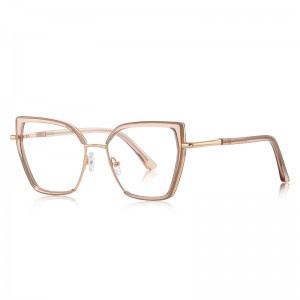 RUISEN’S Double Rim Angular Cat Eye Metal Eyeglasses 3154