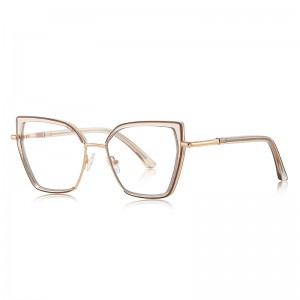RUISEN’S Double Rim Angular Cat Eye Metal Eyeglasses 3154