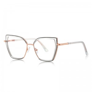 RUISEN’S Double Rim Angular Cat Eye Metal Eyeglasses 3154