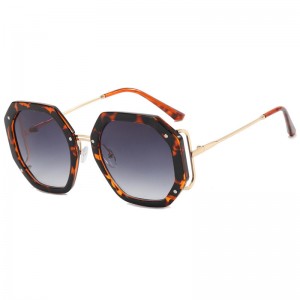 RUISEN’S Rice Nails Hollowed Out Polygonal Large Frame Women’s Sunglasses 95243