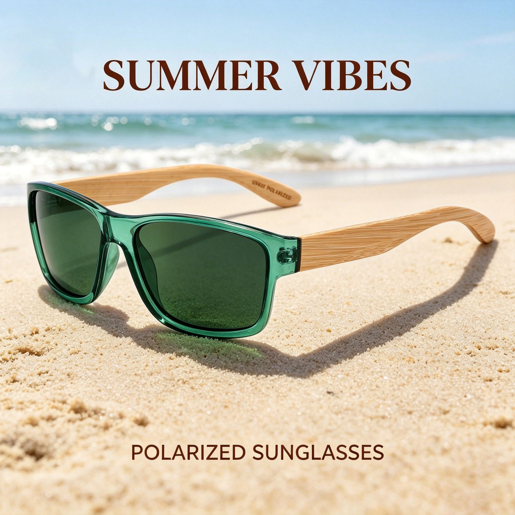 RUISEN'S Bamboo Temple Polarized Sunglasses UV400 Square Sun Glasses for Beach Travel Driving Outdoor 1618