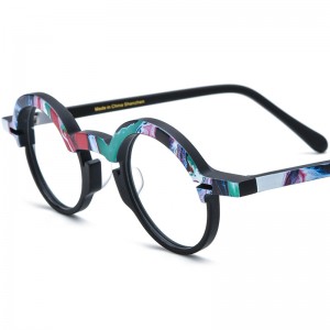 RUISEN’S New Multi‑Color Spliced Round Plate Eyeglass Frames 19398