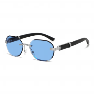 Ruisen’s Rimless Cut Edge Rectangle Sunglasses UV400 Wooden Temple Metal Decor Sun Glasses for Driving Beach Travel Outdoor Daily Fashion Eyewear 1813