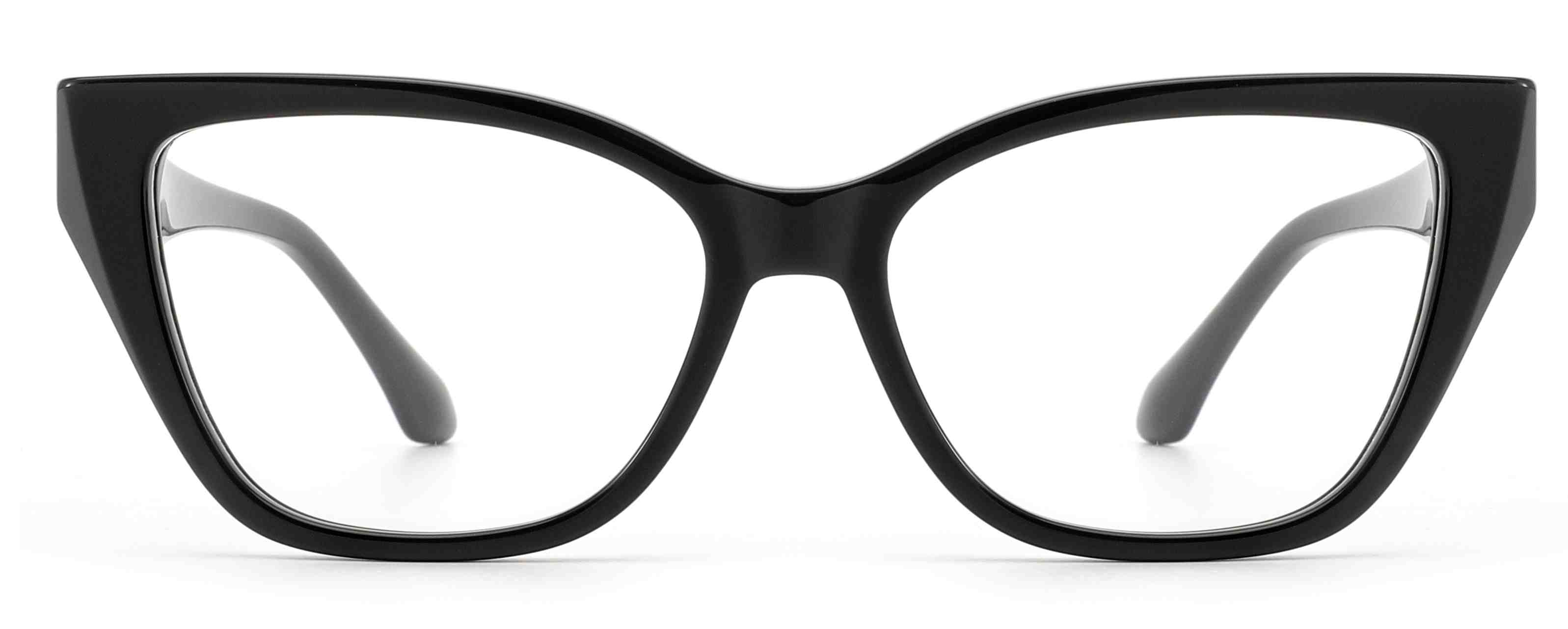RUISEN'S Solid Acetate Unisex Cat Eye Rectangular Optical Frame With Hexagonal Crystal Metal Detail  MG1011