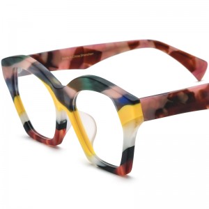 RUISEN’S Matte Multi-Color Spliced Acetate Large Cat Eye Optical Frames Unisex 19375