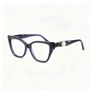 RUISEN’S Solid Acetate Unisex Cat Eye Rectangular Optical Frame With Hexagonal Crystal Metal Detail  MG1011