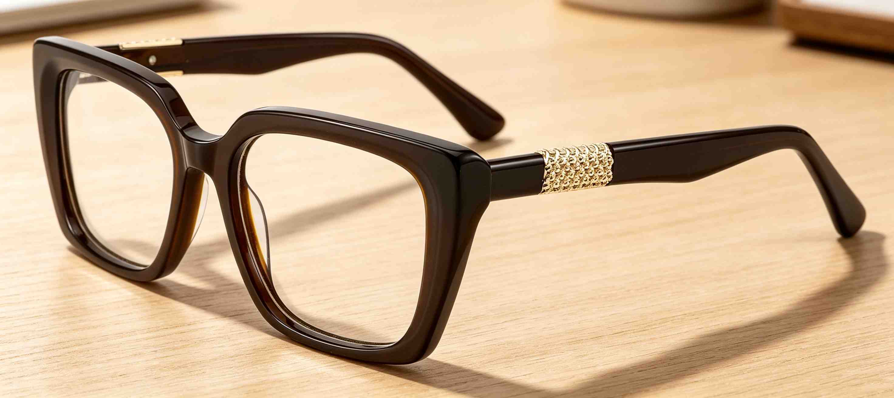 RUISEN'S Layered Acetate Gender-Neutral Square Optical Frame With Textured Gold Hardware Detail MG1012