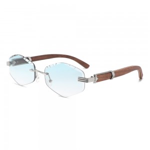 RUISEN’S New Fashion Frameless Diamond Cut Wooden Sunglasses 1819