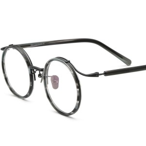 RUISEN’ Beta Titanium Eyeglass Frame Pure Titanium Acetate Glasses Round Vintage Plain Lens Eyewear For Men Women Daily Office Use185676