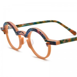 RUISEN’S New Multi‑Color Spliced Round Plate Eyeglass Frames 19398