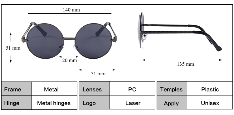 RUISEN’S Retro Round Metal Sunglasses Unisex UV400 Mirror Lens Vintage Sun Glasses for Beach Travel Shopping Outdoor Daily Eyewear 575
