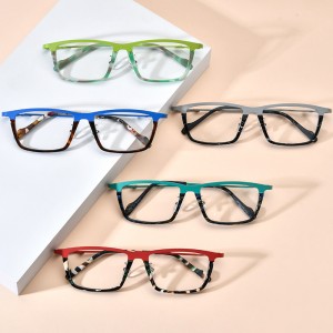 RUISEN’S Matte Multi-Color Spliced Square Acetate Eyeglass Frames 185792