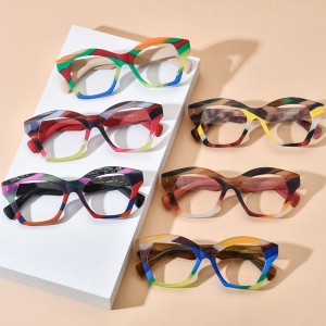 RUISEN’S Matte Multi-Color Spliced Acetate Large Cat Eye Optical Frames Unisex 19375
