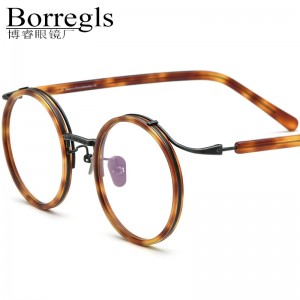 RUISEN’ Beta Titanium Eyeglass Frame Pure Titanium Acetate Glasses Round Vintage Plain Lens Eyewear For Men Women Daily Office Use185676