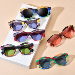 RUISEN’S Color-Block Matte Acetate Cat Eye Sunglasses 19375T