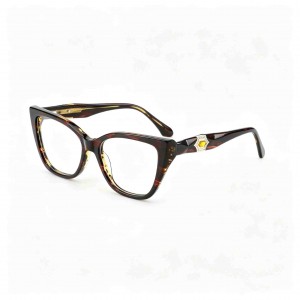 RUISEN’S Solid Acetate Unisex Cat Eye Rectangular Optical Frame With Hexagonal Crystal Metal Detail  MG1011