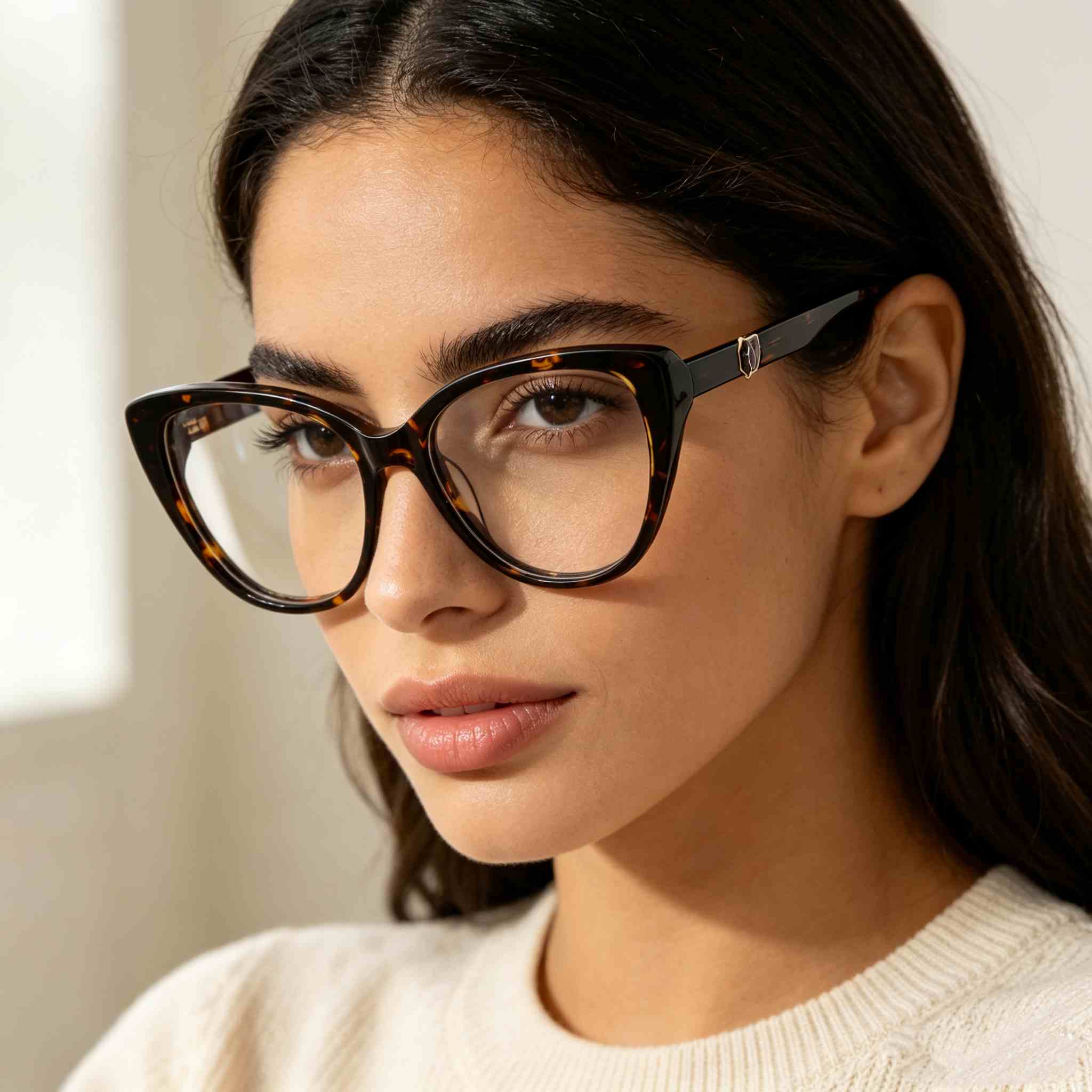 RUISEN'S Polished Gradient Acetate Gender-Neutral Slim Cat Eye Optical Frame With Asymmetric Inset Metal Emblem MG1032