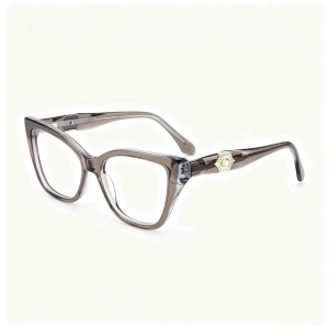 RUISEN’S Solid Acetate Unisex Cat Eye Rectangular Optical Frame With Hexagonal Crystal Metal Detail  MG1011