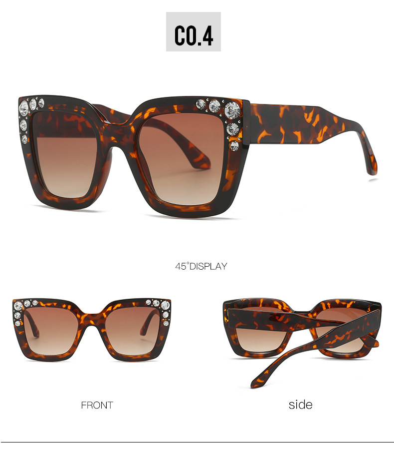RUISEN'S Fashion Square Frame Diamond-Studded Sunglasses 498-11