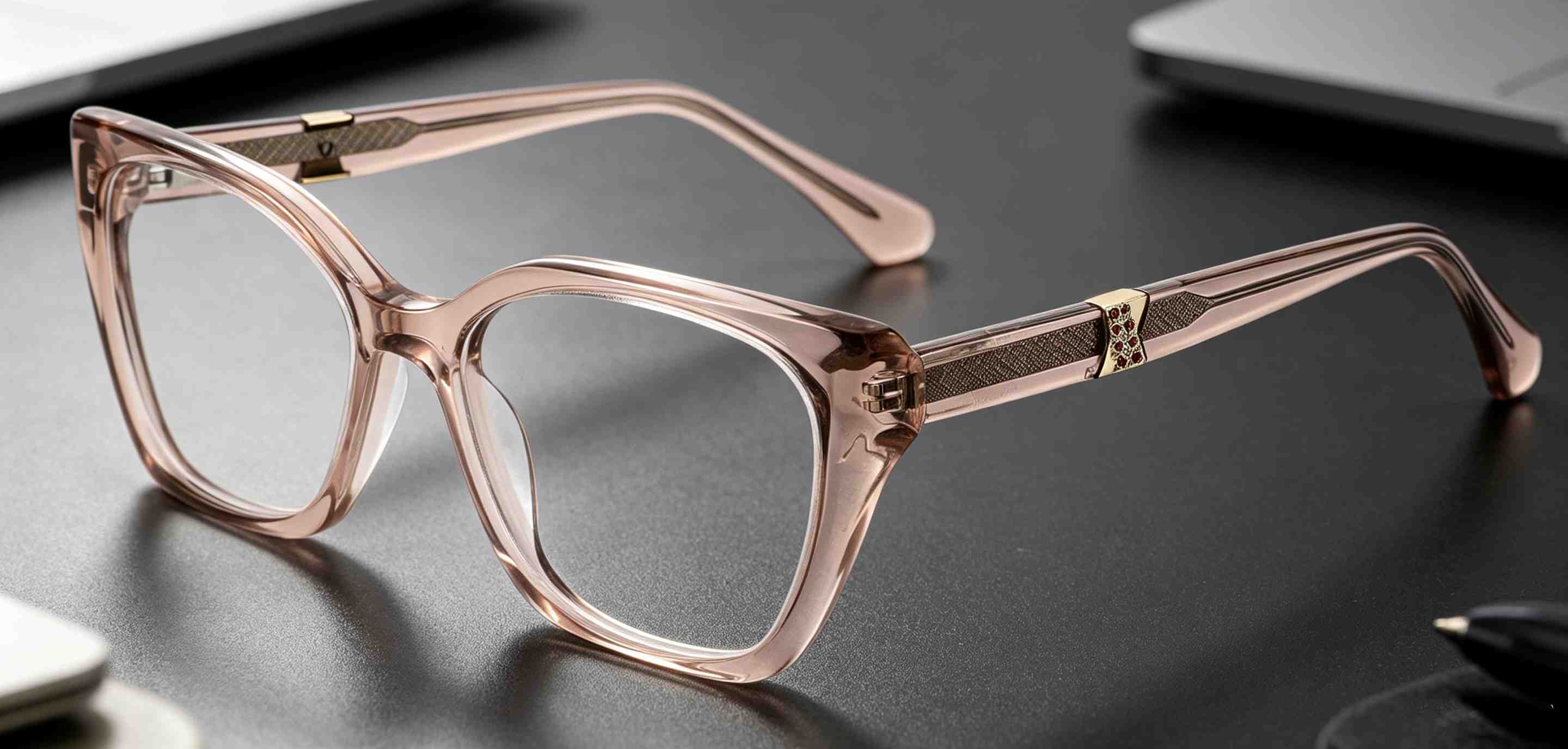 RUISEN'S Handcrafted Gradient Acetate Gender-Neutral Cat Eye Optical Frame With X Crystal Metal Ornament MG1018
