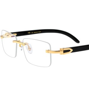 RUISEN’S Rimless Eyeglass Frame with Natural Black & White Buffalo Horn Optical Temples 8100907