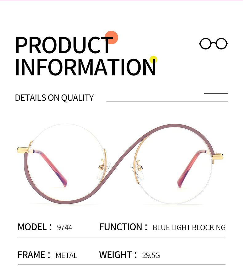 New Metal Half Frame Glasses Optical Anti-blue Light Spectacles Information