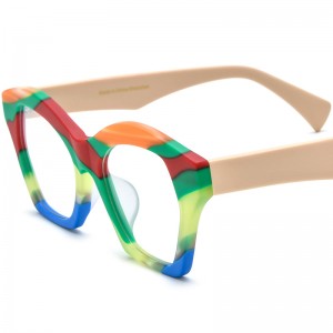 RUISEN’S Matte Multi-Color Spliced Acetate Large Cat Eye Optical Frames Unisex 19375