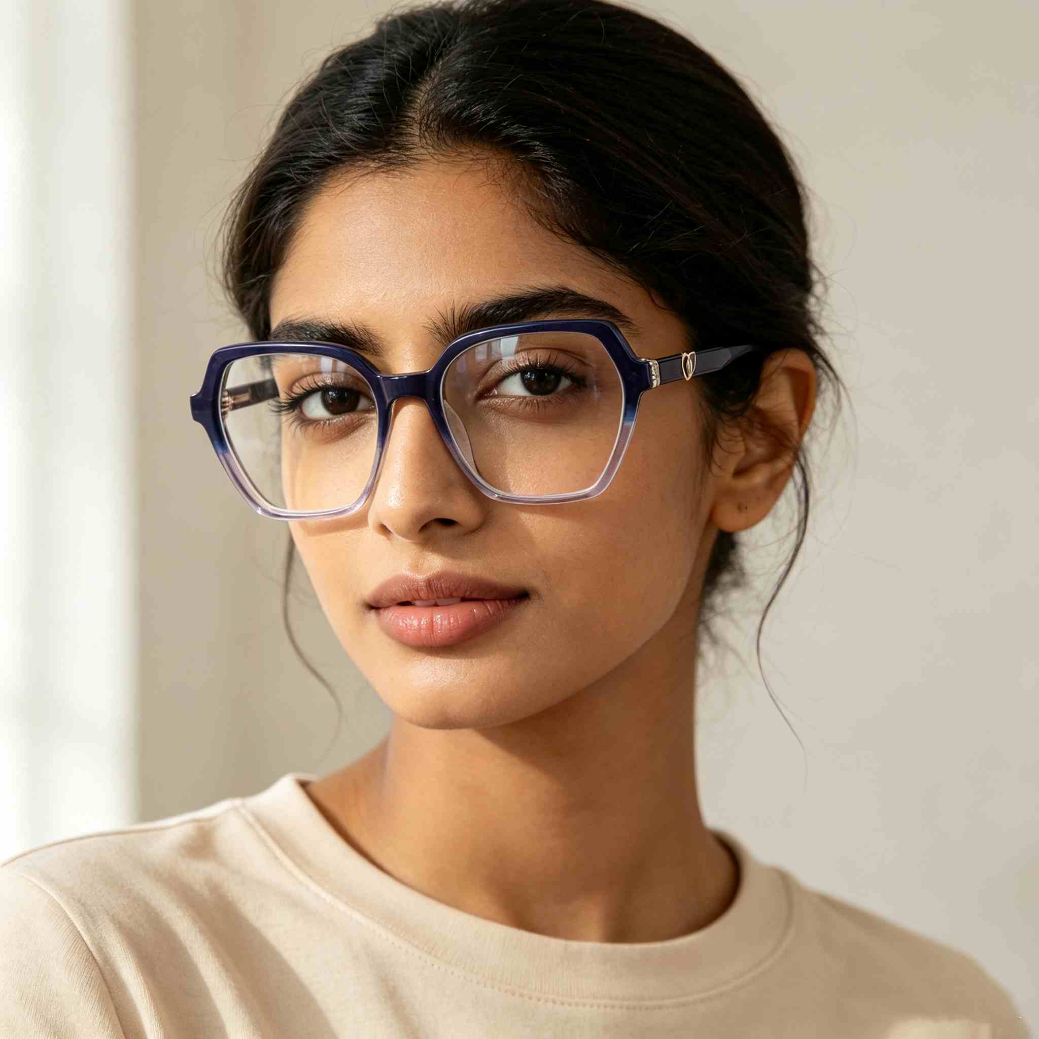 RUISEN’S Artisan Dual-Tone Acetate Gender-Neutral Hexagonal Optical Frame With Contrast Inlay Metal Emblem MG1030
