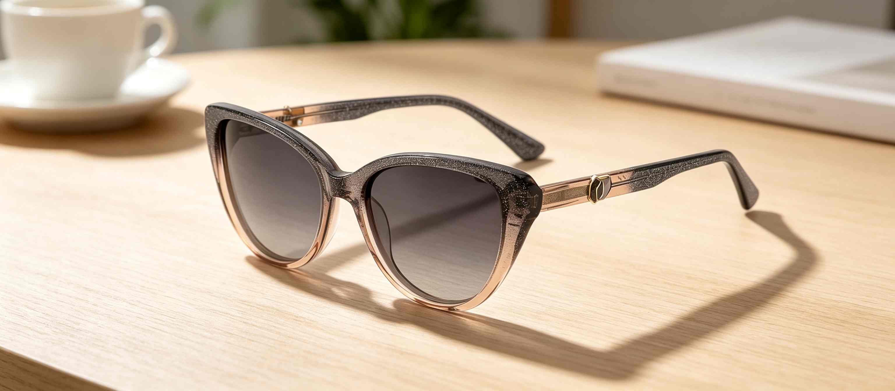 RUISEN'S Handcrafted Double-Layer Acetate Cat Eye UV400 Polarized Sunglasses with Geometric Metal Accent ATG1032
