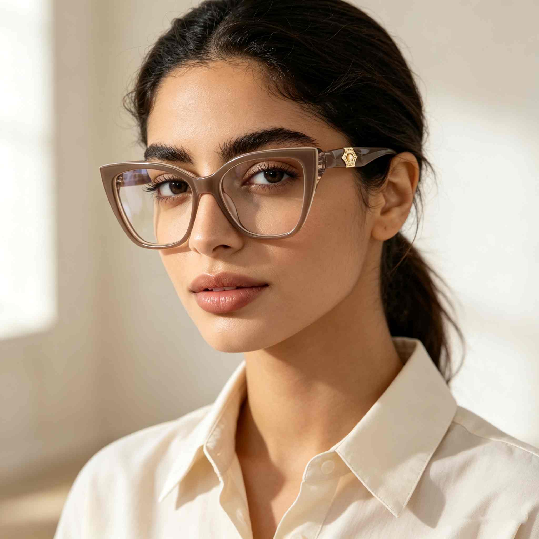 RUISEN'S Solid Acetate Unisex Cat Eye Rectangular Optical Frame With Hexagonal Crystal Metal Detail  MG1011