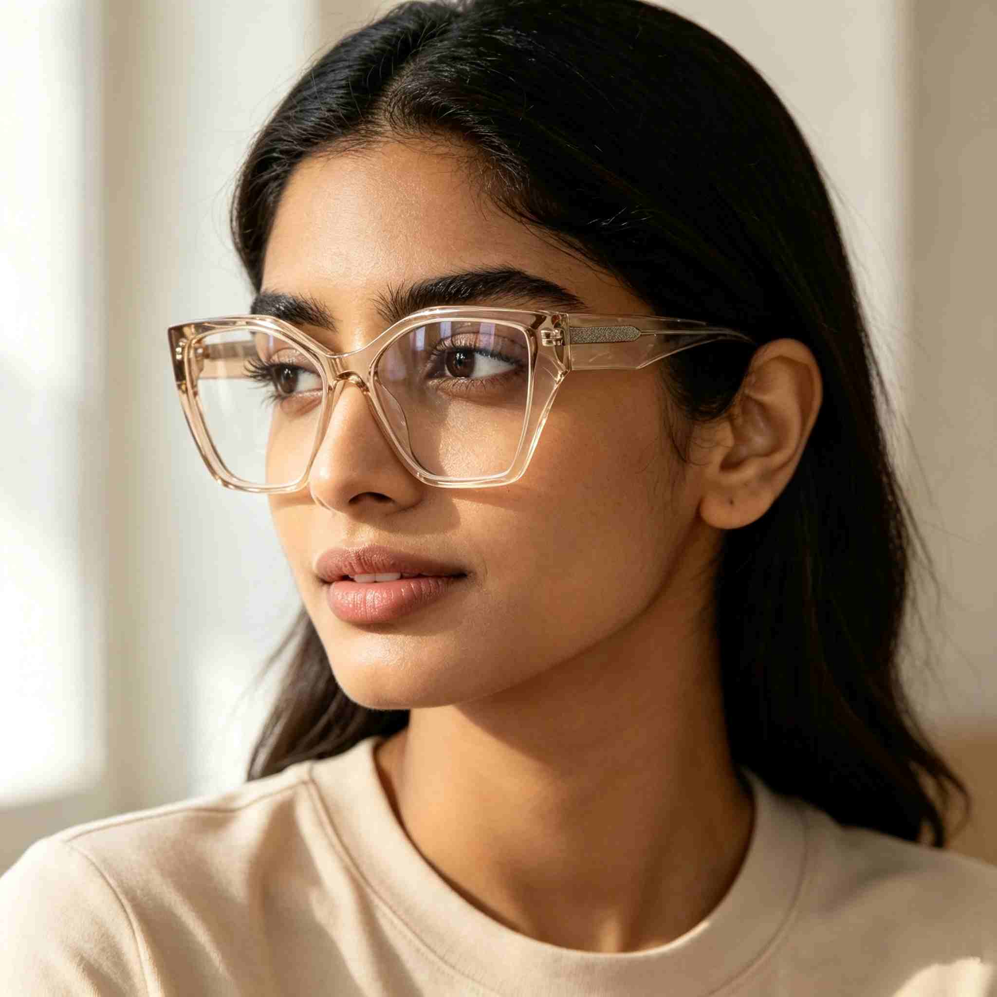  RUISEN'S Polished Transparent Acetate Gender-Neutral Sharp Angular Cat Eye Optical Eyewear Frame F2850