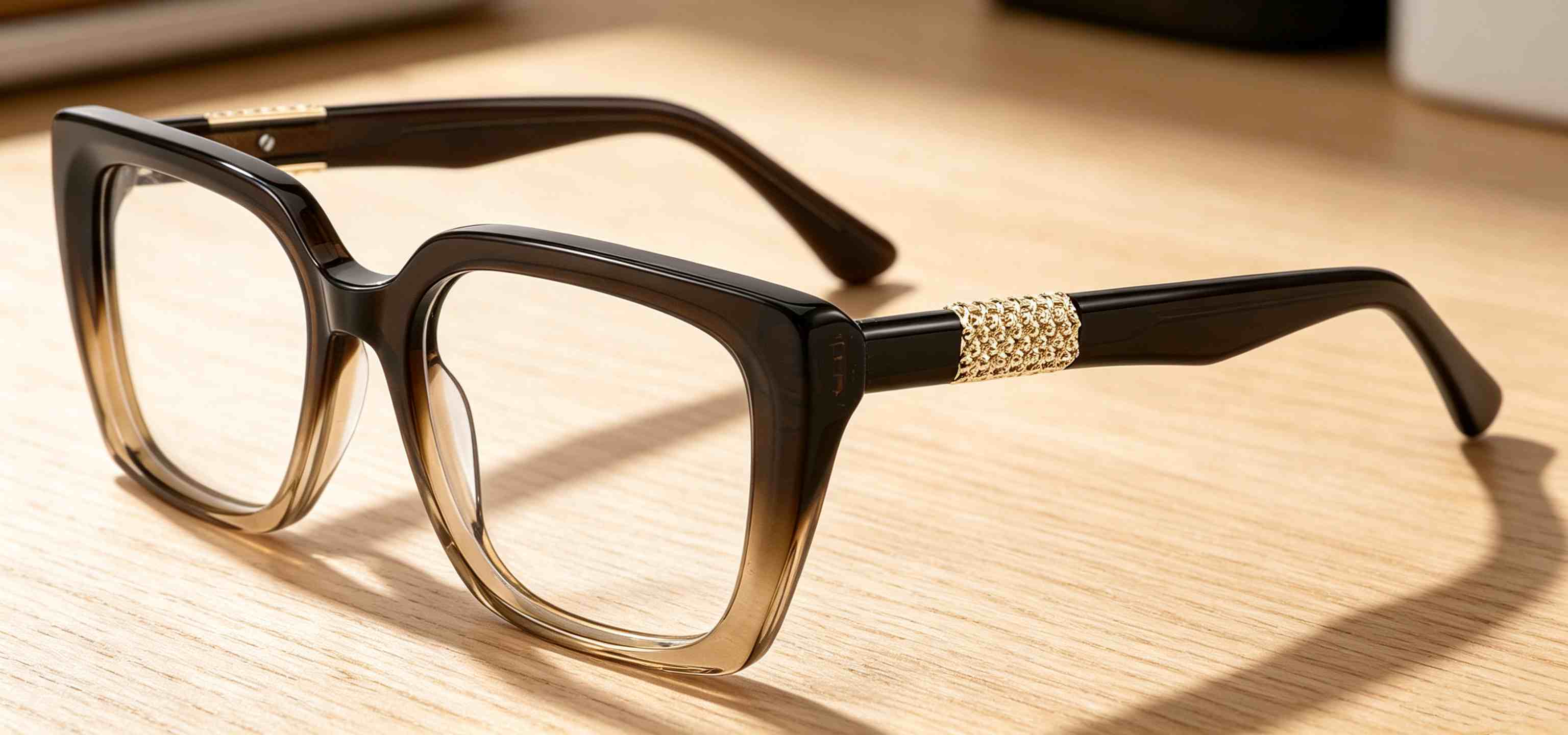 RUISEN'S Layered Acetate Gender-Neutral Square Optical Frame With Textured Gold Hardware Detail MG1012