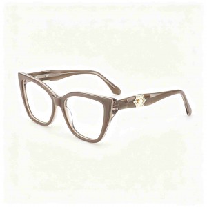 RUISEN’S Solid Acetate Unisex Cat Eye Rectangular Optical Frame With Hexagonal Crystal Metal Detail  MG1011