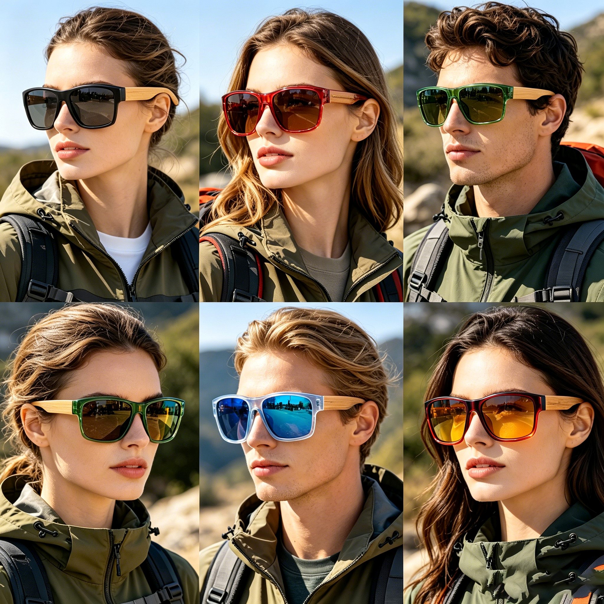 RUISEN'S Bamboo Temple Polarized Sunglasses UV400 Square Sun Glasses for Beach Travel Driving Outdoor 1618