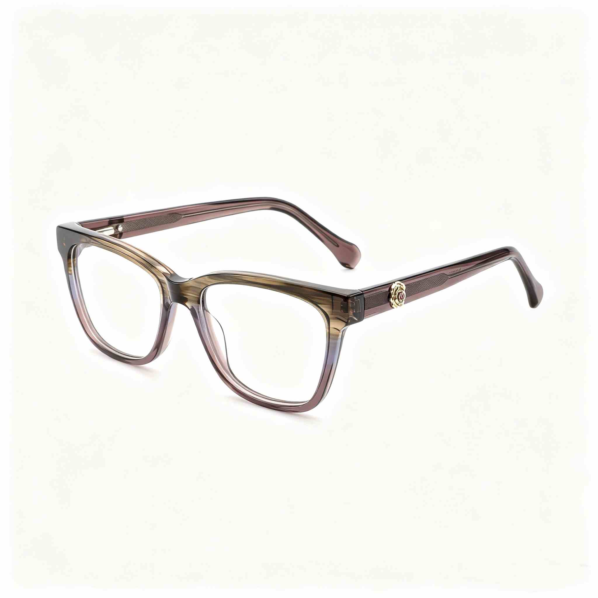 RUISEN'S Unisex 3D Rose Crystal Accent Gradient Acetate Cat Eye Square Optical Glasses Frame MG1022