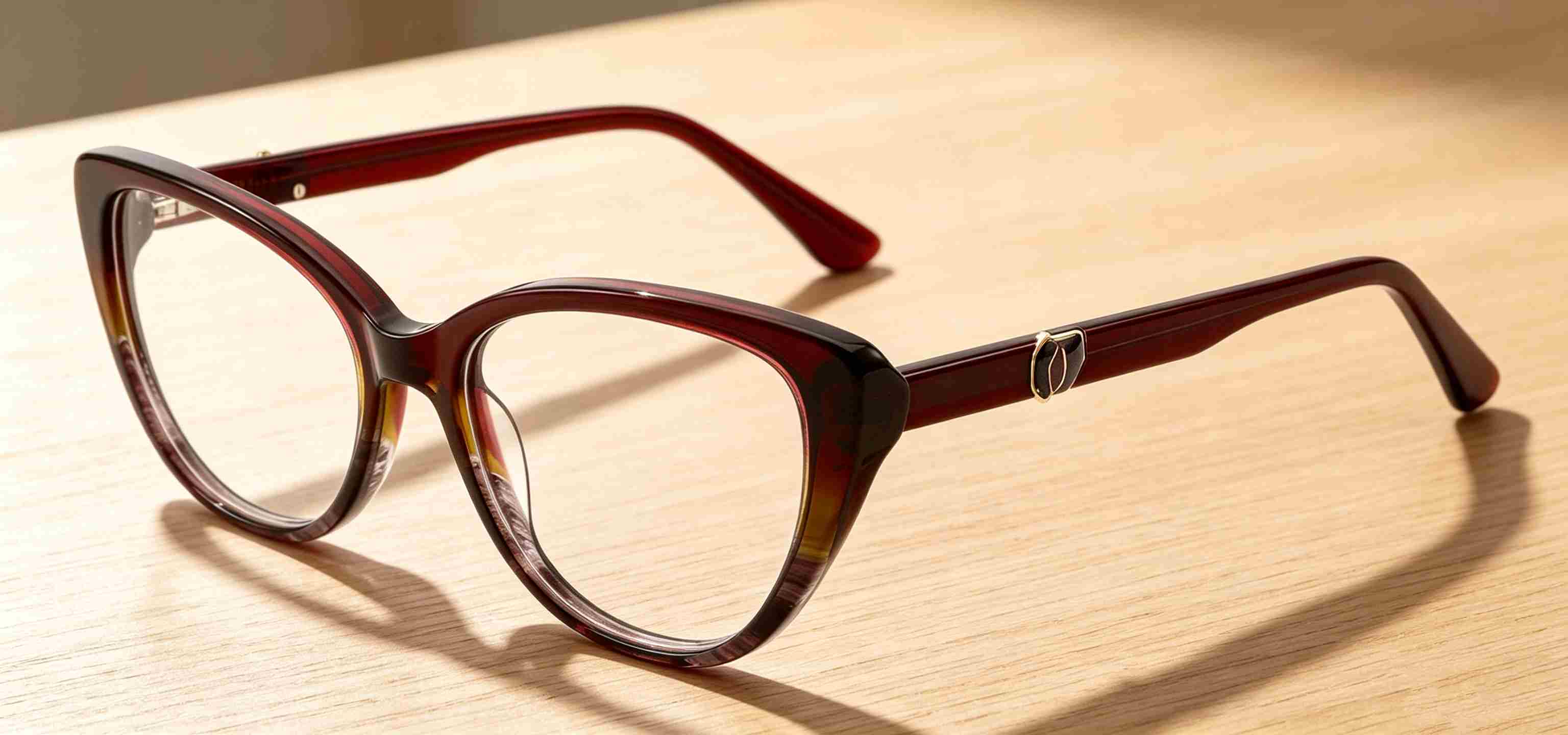 RUISEN'S Polished Gradient Acetate Gender-Neutral Slim Cat Eye Optical Frame With Asymmetric Inset Metal Emblem MG1032
