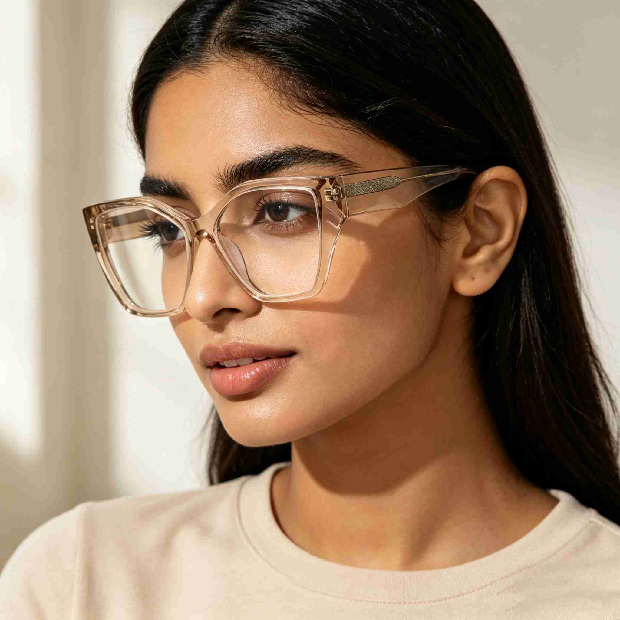 RUISEN'S Unisex Oversized Angular Clear Gradient Acetate Cat Eye Square Optical Glasses Frame F2850