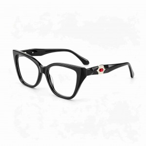RUISEN’S Solid Acetate Unisex Cat Eye Rectangular Optical Frame With Hexagonal Crystal Metal Detail  MG1011