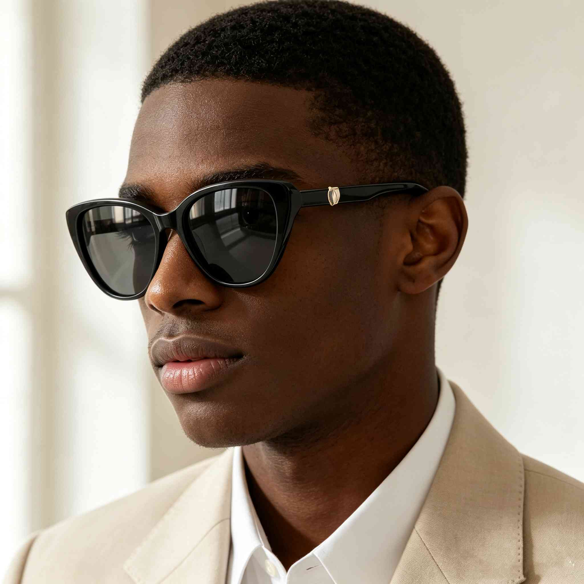 RUISEN'S Handcrafted Double-Layer Acetate Cat Eye UV400 Polarized Sunglasses with Geometric Metal Accent ATG1032