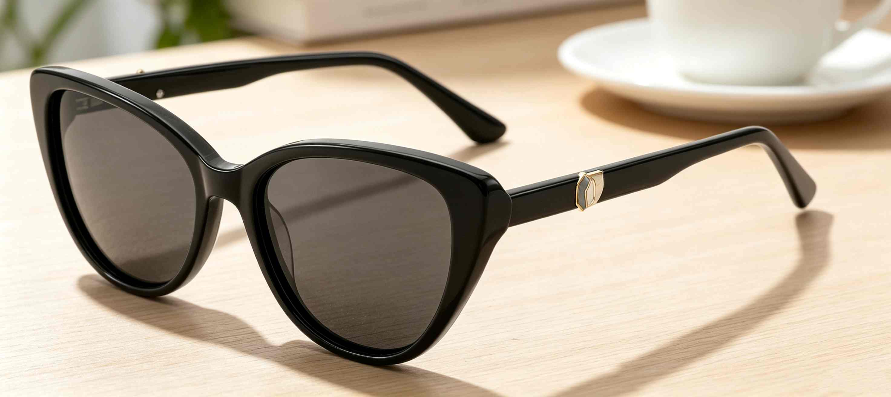 RUISEN'S Handcrafted Double-Layer Acetate Cat Eye UV400 Polarized Sunglasses with Geometric Metal Accent ATG1032