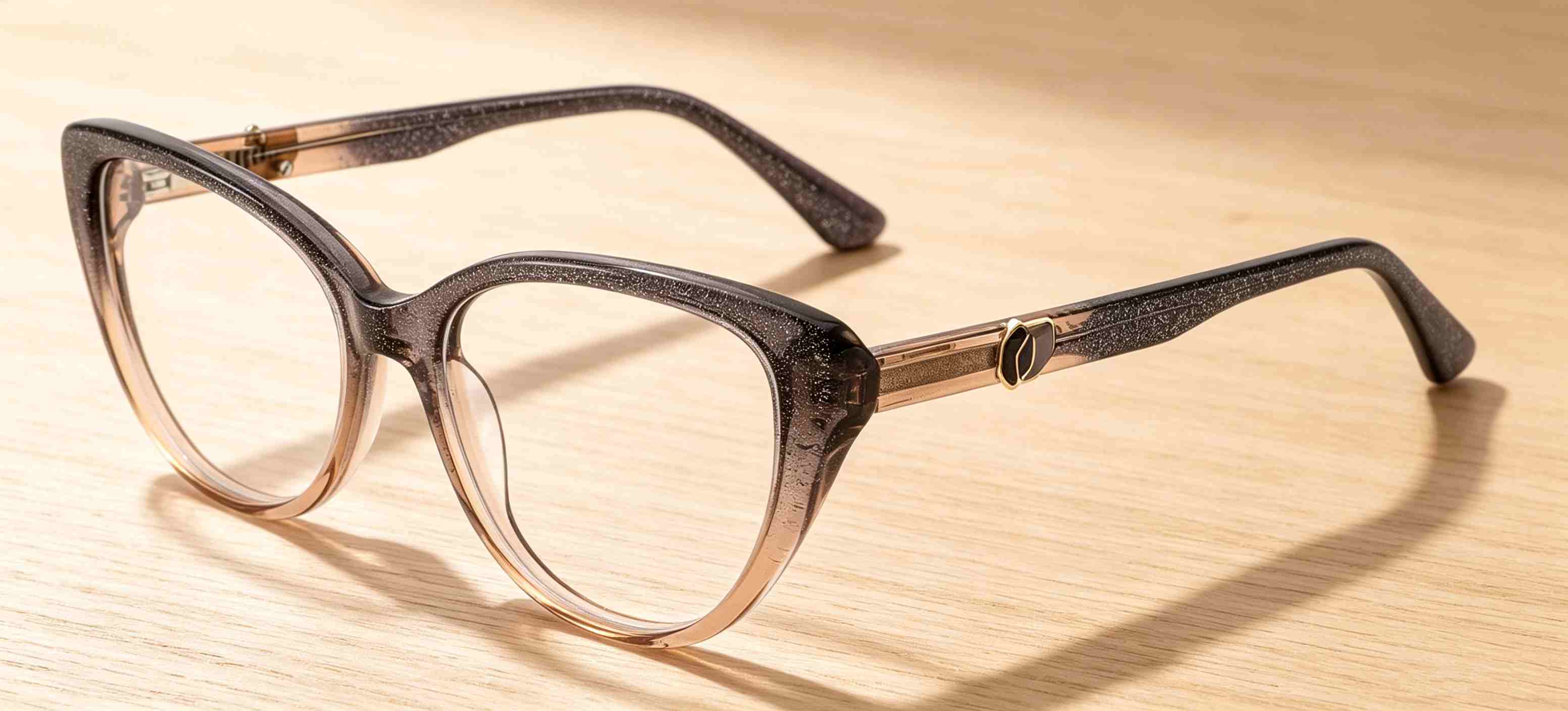 RUISEN'S Polished Gradient Acetate Gender-Neutral Slim Cat Eye Optical Frame With Asymmetric Inset Metal Emblem MG1032