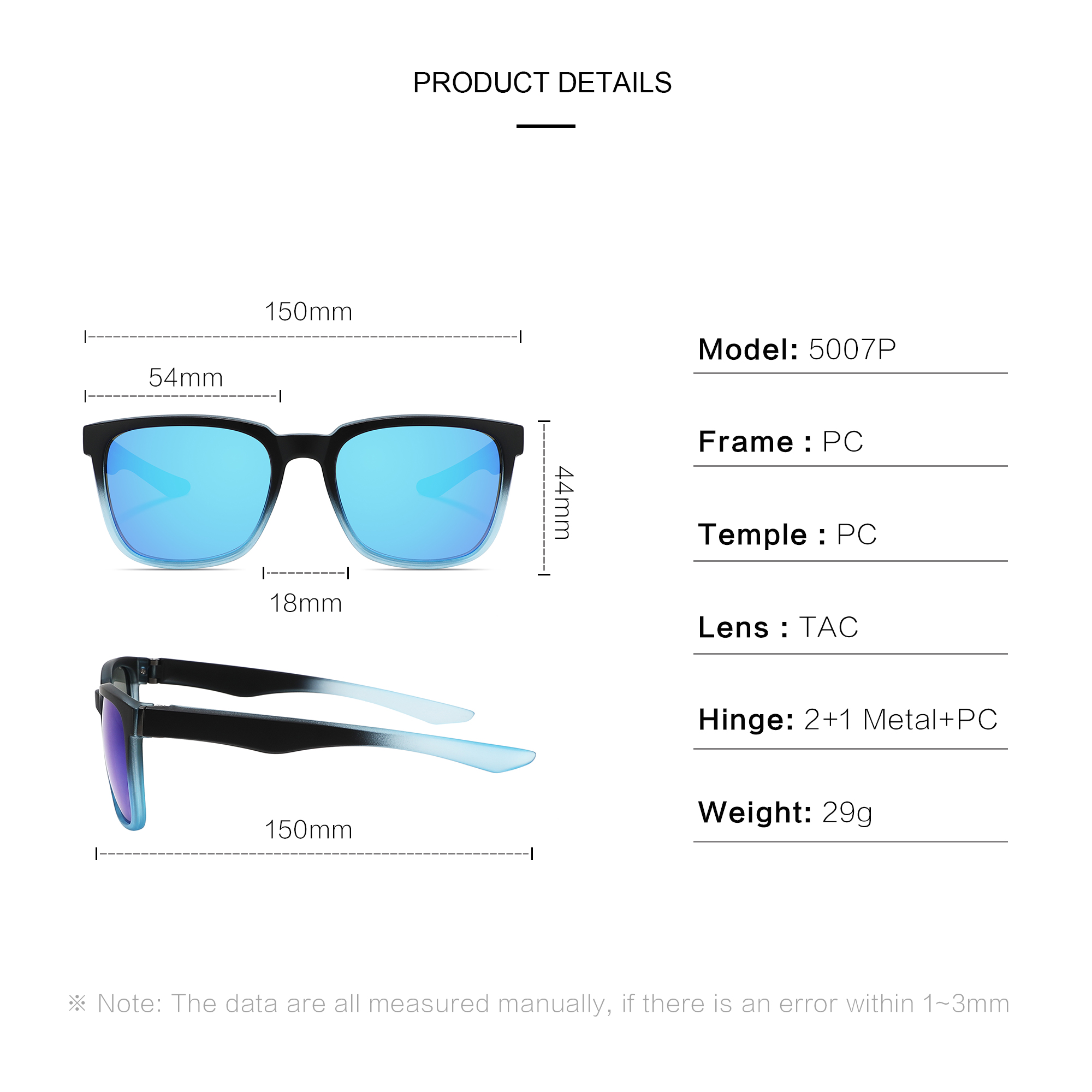 RUISEN'S Classic Square Polarized Sunglasses UV400 Anti-Glare Sun Glasses for Driving Beach Travel Outdoor Fishing Eyewear 5007