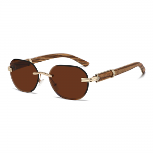 Ruisen’s Rimless Cut Edge Rectangle Sunglasses UV400 Wooden Temple Metal Decor Sun Glasses for Driving Beach Travel Outdoor Daily Fashion Eyewear 1813