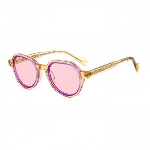 RUISEN’S Classic Small Round Rim Wrap Sunglasses, Multi-Color Spliced Handmade Acetate Shades  90001