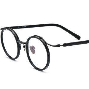 RUISEN’ Beta Titanium Eyeglass Frame Pure Titanium Acetate Glasses Round Vintage Plain Lens Eyewear For Men Women Daily Office Use185676