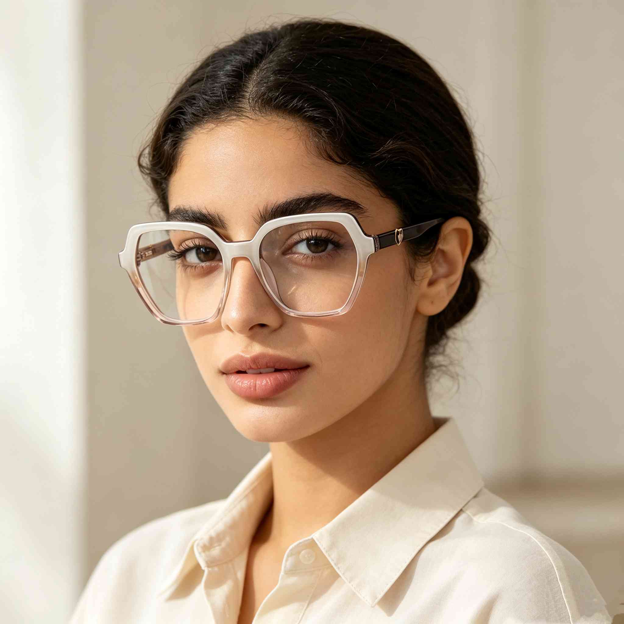 RUISEN’S Artisan Dual-Tone Acetate Gender-Neutral Hexagonal Optical Frame With Contrast Inlay Metal Emblem MG1030