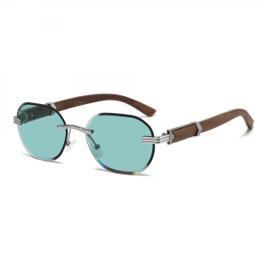 Ruisen’s Rimless Cut Edge Rectangle Sunglasses UV400 Wooden Temple Metal Decor Sun Glasses for Driving Beach Travel Outdoor Daily Fashion Eyewear 1813