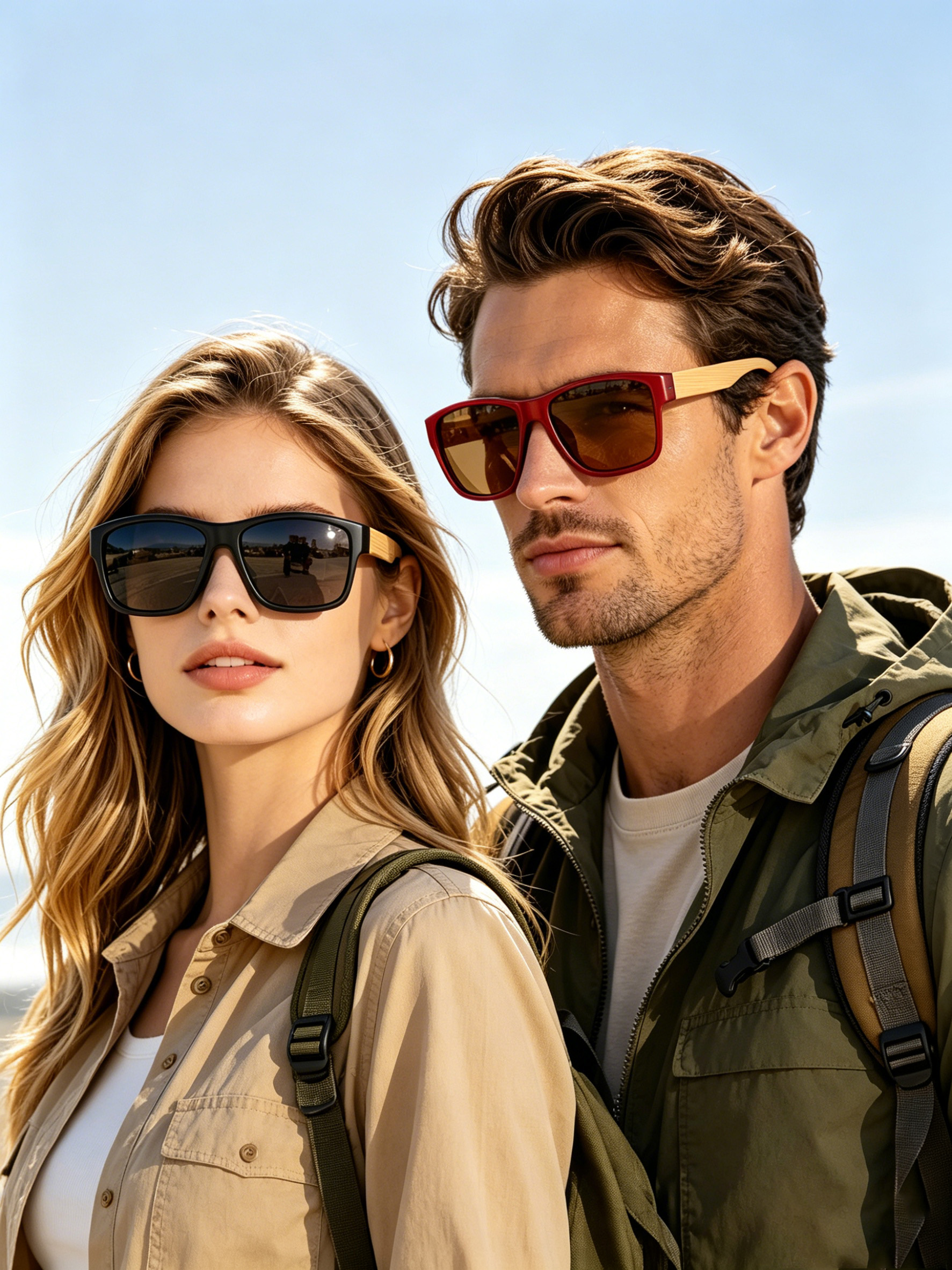 RUISEN'S Bamboo Temple Polarized Sunglasses UV400 Square Sun Glasses for Beach Travel Driving Outdoor 1618