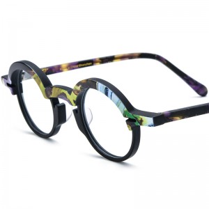 RUISEN’S New Multi‑Color Spliced Round Plate Eyeglass Frames 19398
