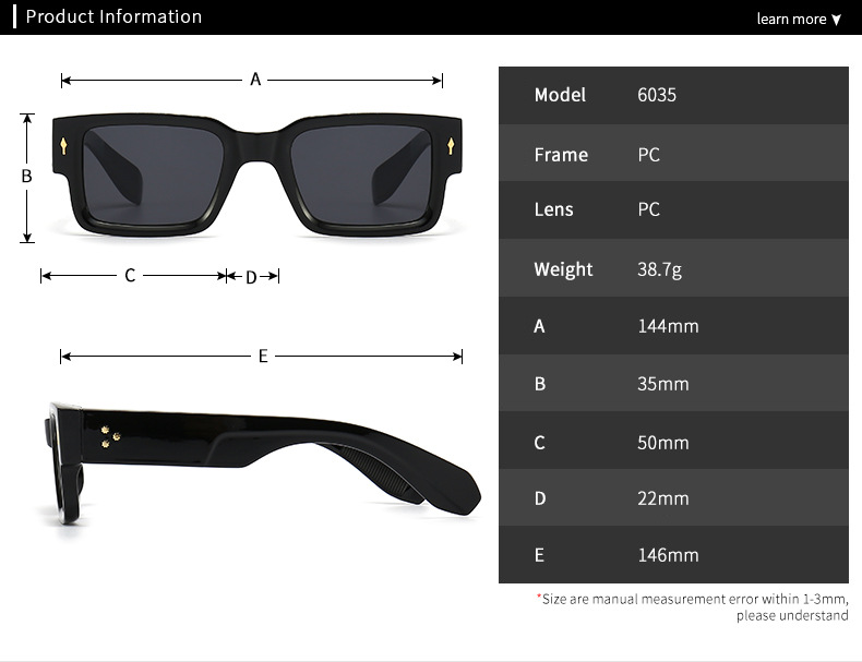 RUISEN'S  Fashion Classic Square Frame UV400 Protective Sunglasses  6035-size